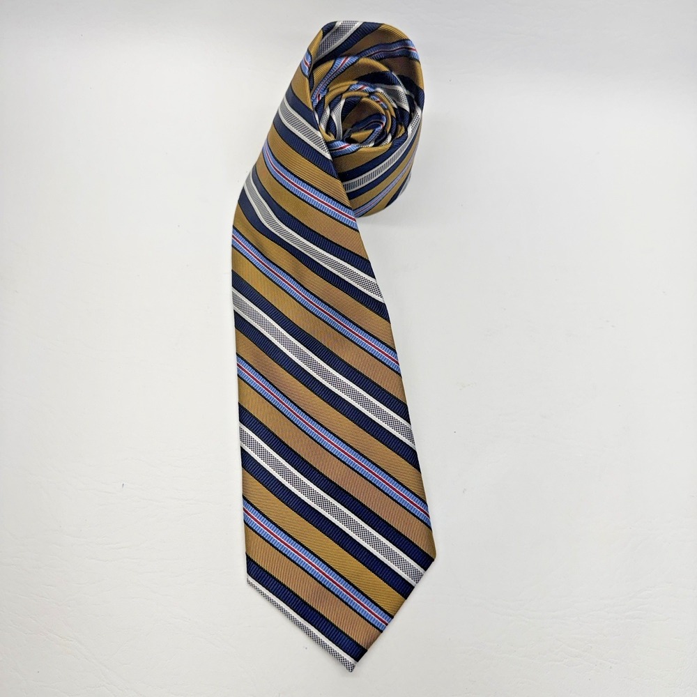 Jos. A. Bank Silk‎ Tie Mens OS Gold Blue Striped Classic Professional Preppy